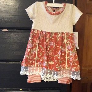 Bonnie baby, size 24, two piece dress set, in rust and beige